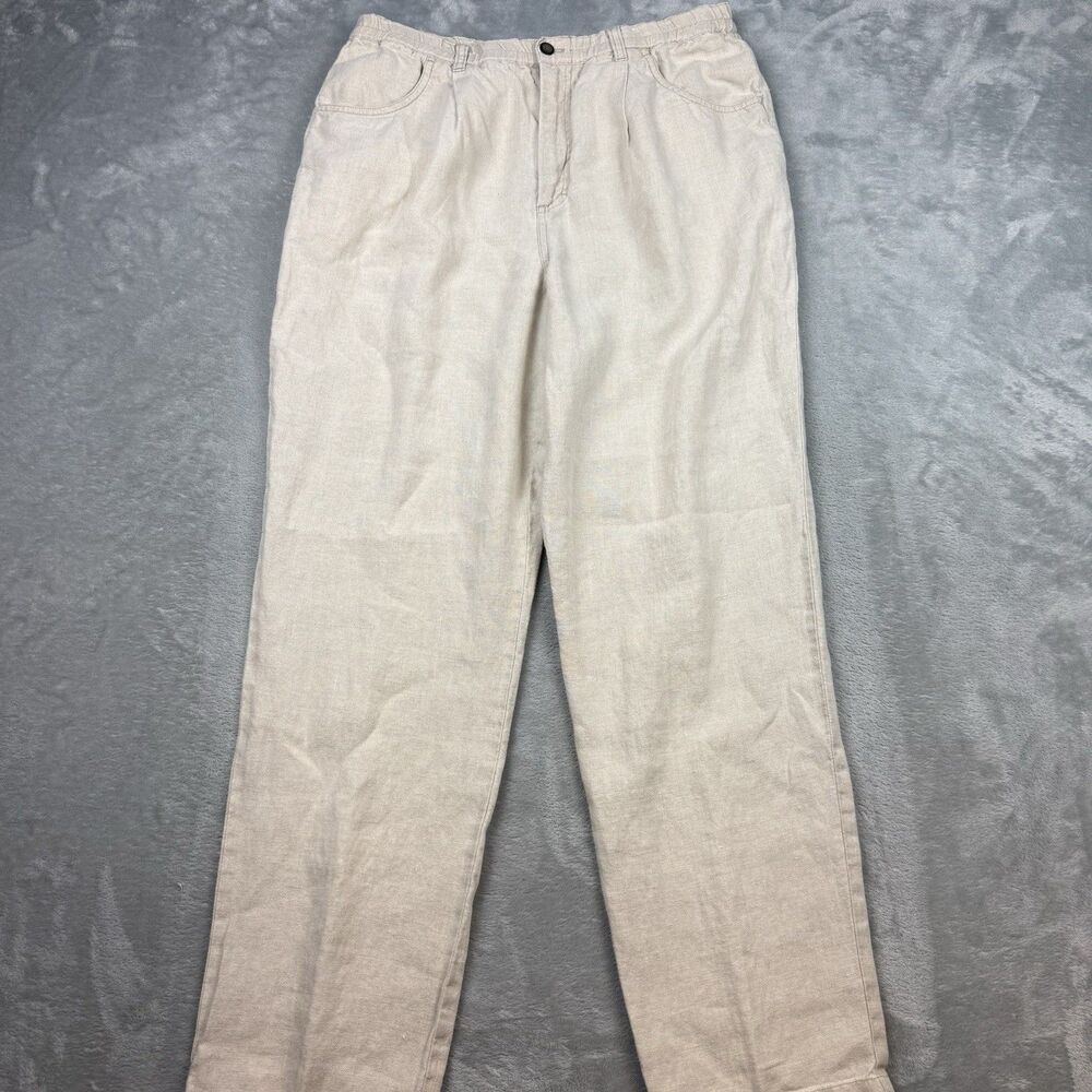 Vintage 90s Eddie Bauer Women’s 100% Linen Pants Size Large Beige High Rise